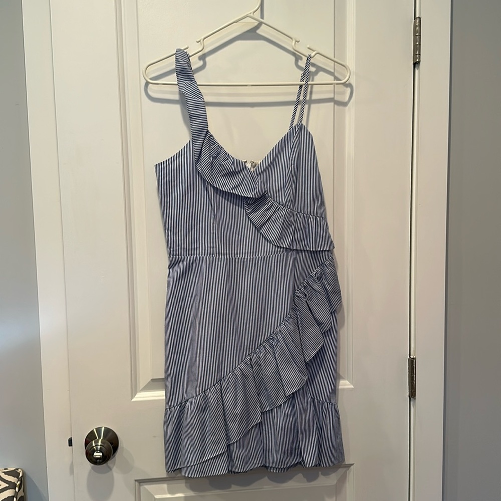 Parker Lollie nautical stripped ruffled dress in M